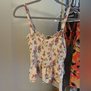 American Eagle Outfitters Cream Smocked Ruffled Camisole